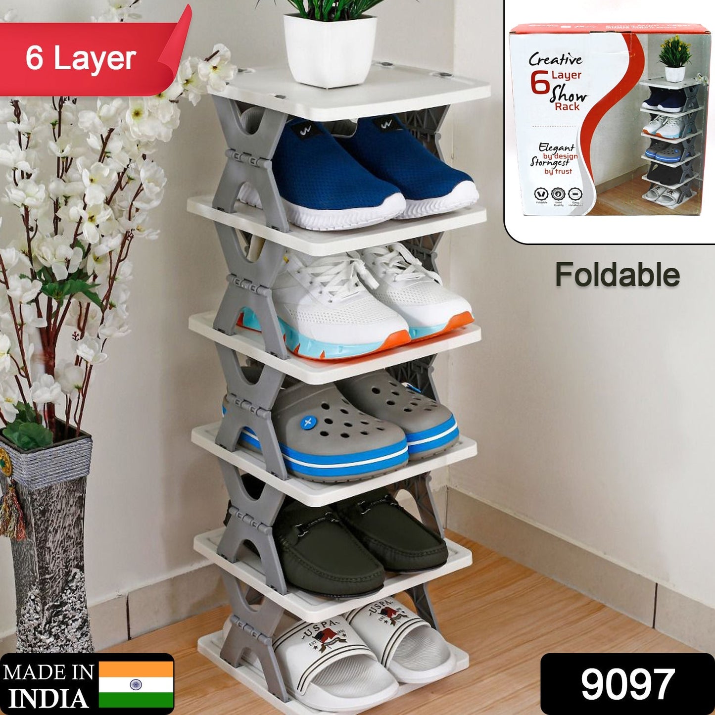 Smart Shoe Rack with 6 Layer Shoes Stand Multifunctional Entryway Foldable &amp; Collapsible Door Shoe Rack Free Standing Heavy Duty Plastic Shoe Shelf Storage Organizer Narrow Footwear Home (Mix Color) - Springkart 
