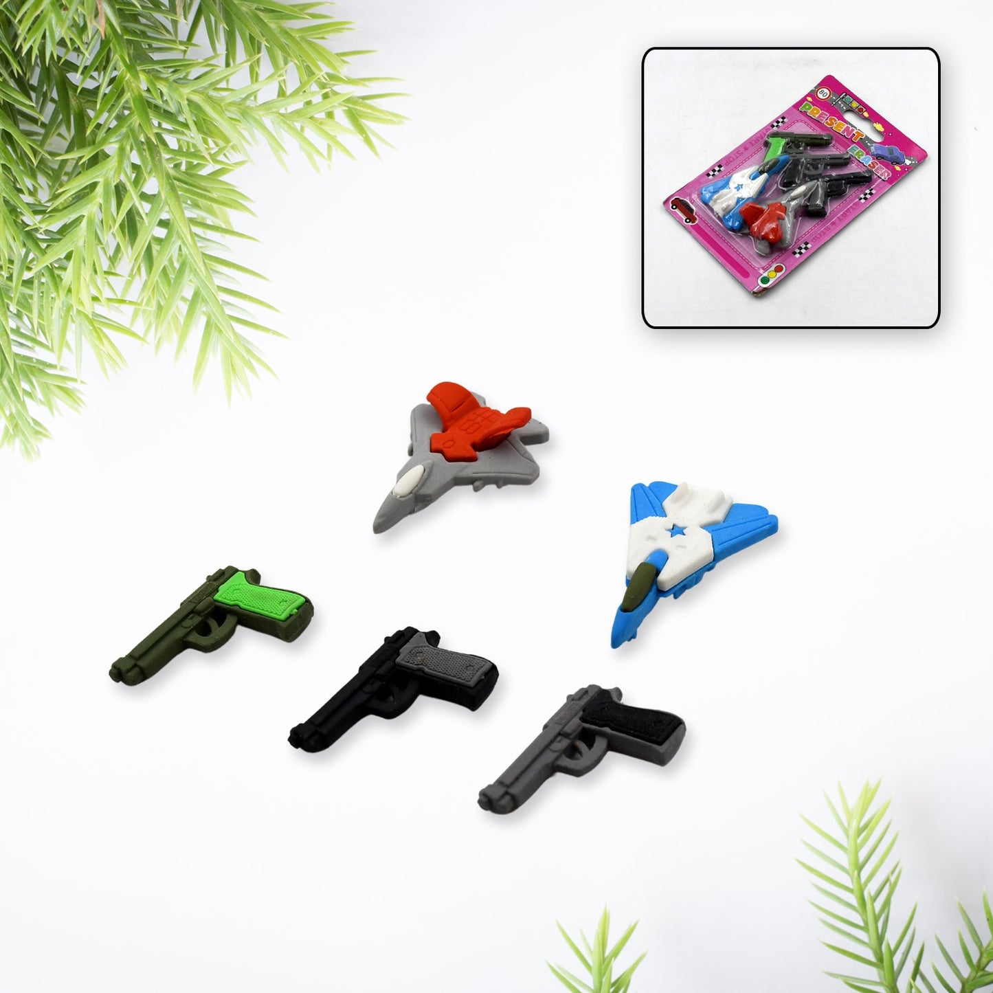 Eraser for Kids| Gun & Plane Shape Eraser| Eraser Set Box| School Eraser| Stylish Eraser| Eraser for Kids School| Eraser for Artist| Cute| Birthday Gifts for Kids, Birthday Return Gifts (5 Pc set) - Springkart 