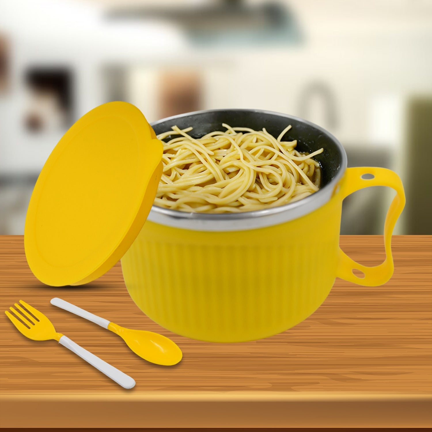 Maggie Bowl with Lid and Handle, Soup Bowls for Easy Perfect Breakfast Cereals, Fruits, Ramen, Beverages, Essentials, Safe Double Layer - Springkart 