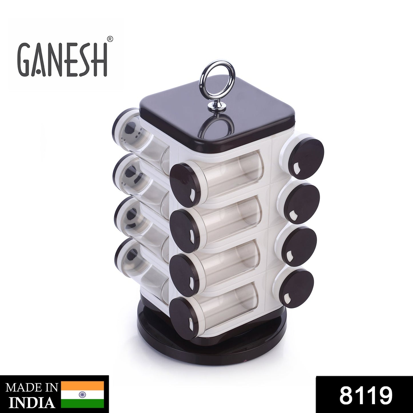 Ganesh Multipurpose Revolving Spice Rack With 16 Pcs Dispenser each 100 ml Plastic Spice ABS Material 1 Piece Spice Set 1 Piece Spice Set (Plastic) - Springkart 