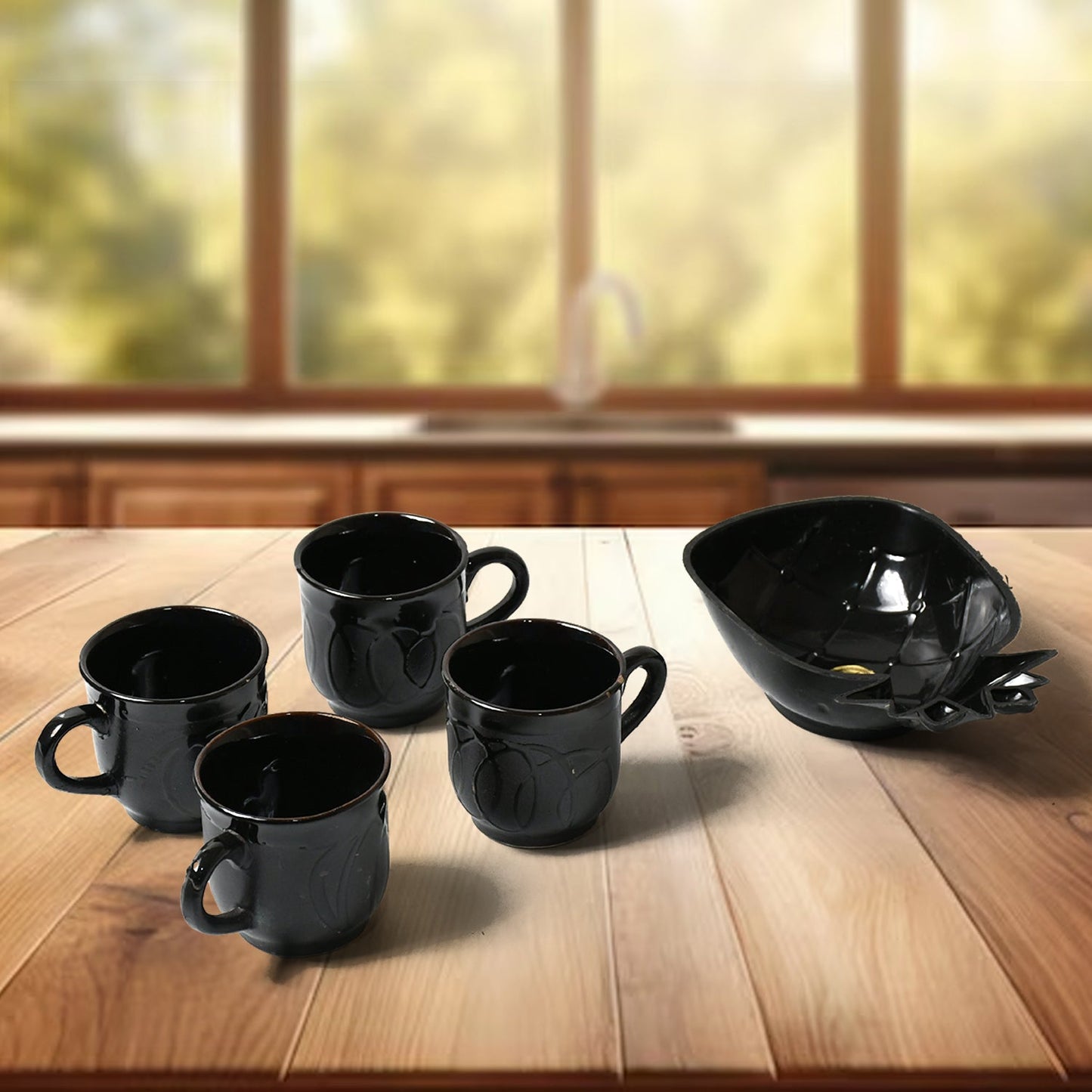 Pine Party Ceramic Tea / cups / Mug Set With Pineapple Shape Serving Bowl Milk Cup, Coffee Cup, Tea Cup, Breakfast Cup, Drinking Mug or Outdoor for Household, Gift for Birthday, Wedding Party (5 Pcs set) - Springkart 
