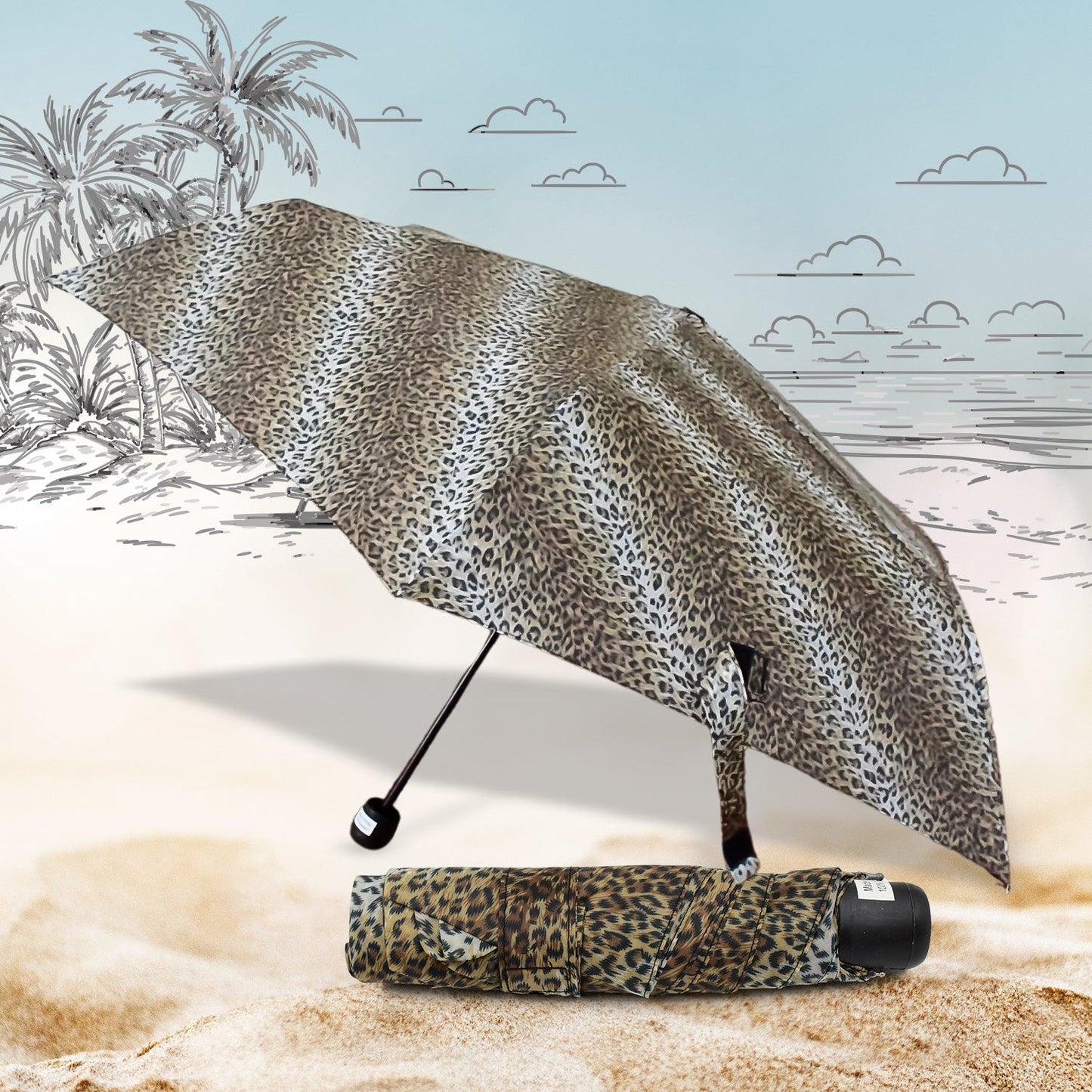 Leopard Shape 3-Fold Sun & Rain Protective Foldable Umbrella (1 Pc) - Springkart 