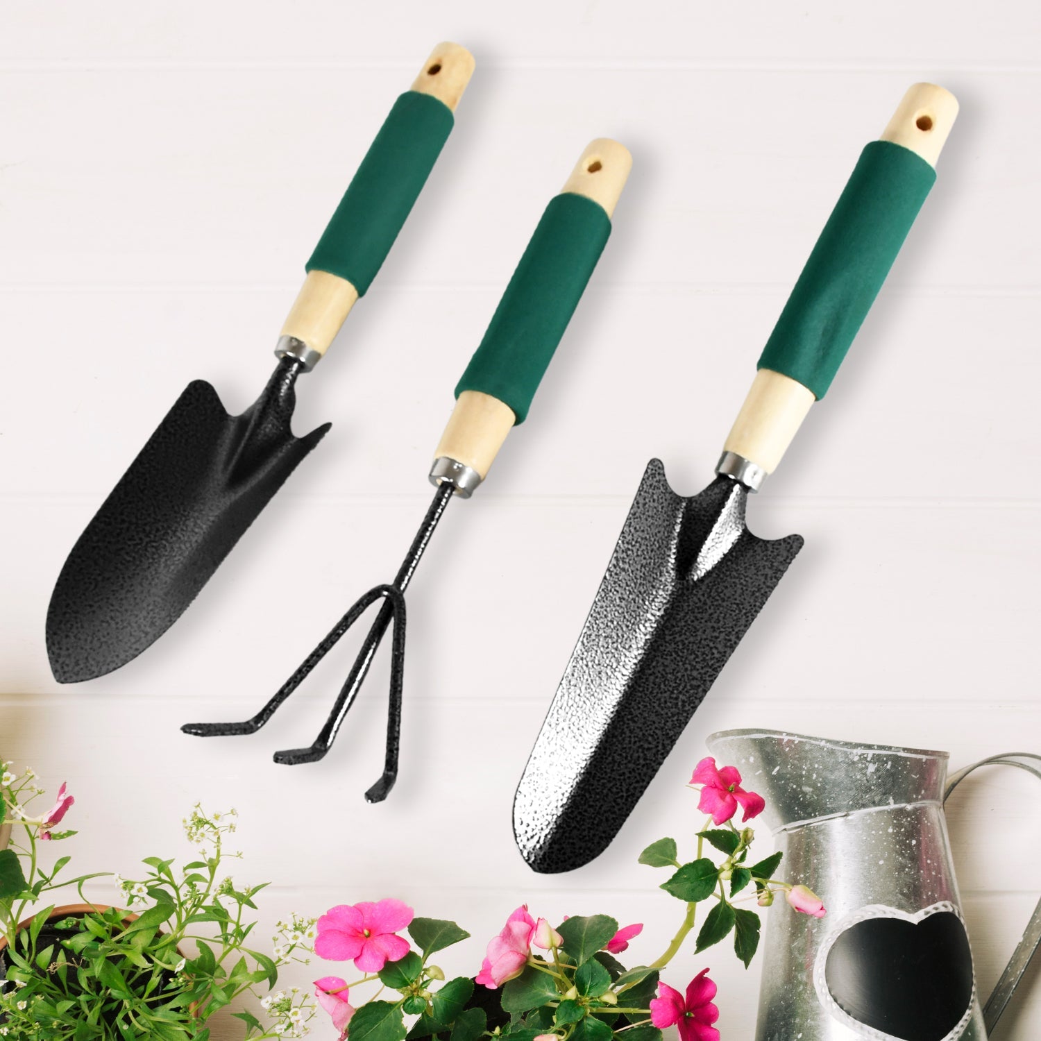 Gardening Tools - Hand Cultivator, Trowel, Heavy Duty with Ergonomic Wooden Handle for Transplanting and Digging (3 Pcs Set) - Springkart 