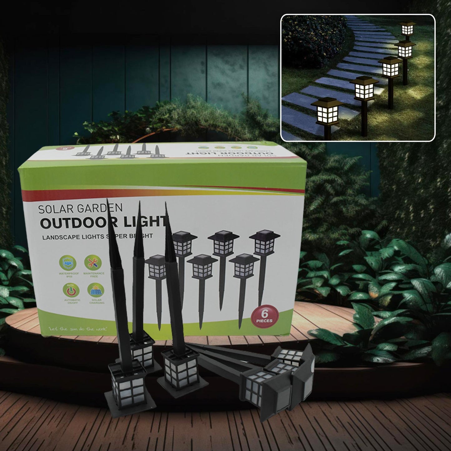Big Solar Outdoor Lights, 6 Pack Waterproof Solar Pathway Lights, 10 Hrs Long-Lasting LED Landscape Lighting Solar Garden Lights, Solar Lights for Walkway Path Driveway Patio Yard & Lawn (6 Pc Set) - Springkart 