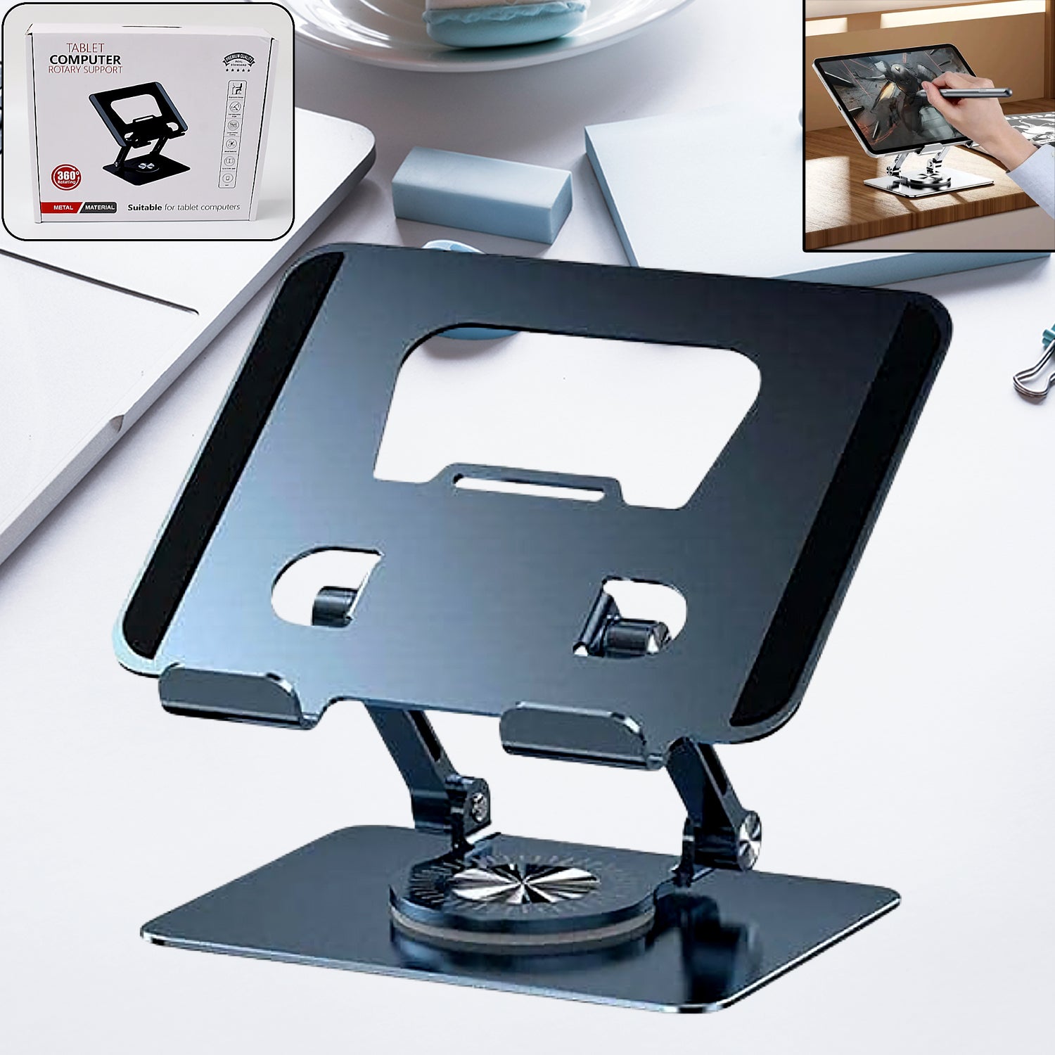 Aluminum Alloy 360°Rotating Bracket, Adjustable Laptop Stand, Portable Foldable Ergonomic Laptop Support - Springkart 