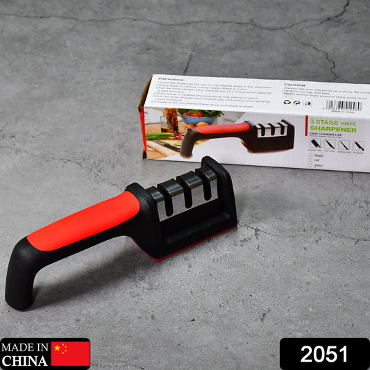 Manual Red Knife Sharpener 3 Stage Sharpening Tool for Ceramic Knife and Steel Knives. - Springkart 