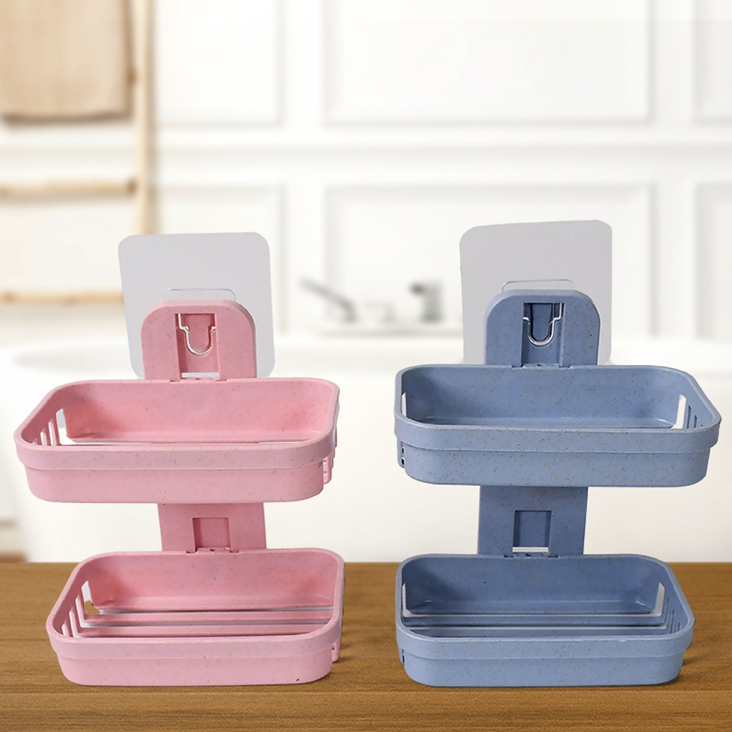 Adhesive Sticker Soap 2 Layer Dish Holder Wall Mounted Bathroom Shower Soap Holder Saver Box Storage Organizer Rack, ABS Plastic (Double Layers / 2 pcs set) - Springkart 