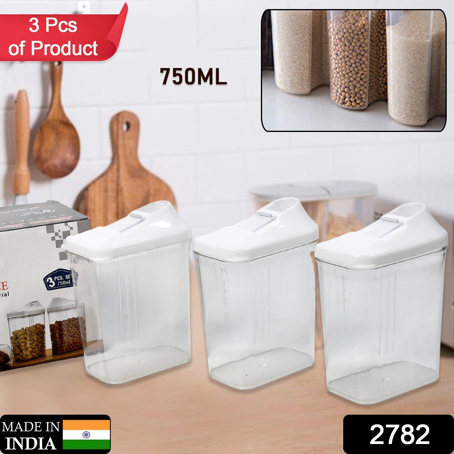 Kitchen Storage Jars & Container Set 3pc , Transparent Jar Set For home & Kitchen Use - Springkart 