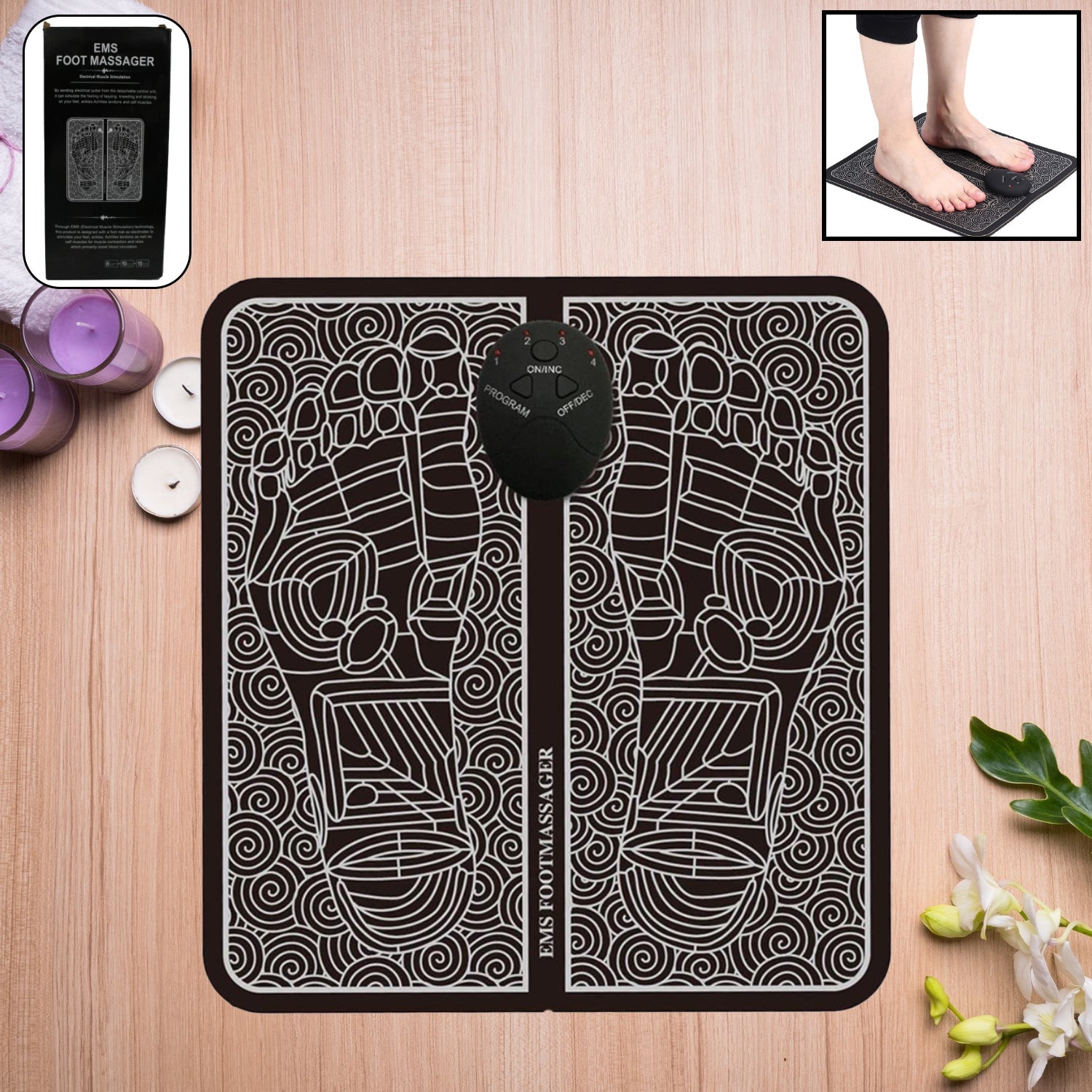 EMS Foot Massager, Electric Feet Massager, Deep Kneading Circulation Foot Booster for Feet and Legs Muscle Stimulator, Folding Portable Electric Massage Machine (Mix Design) - Springkart 