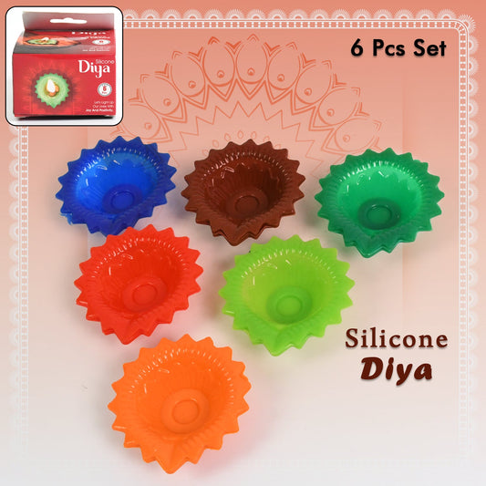 Silicone Diya for Diwali Attractive Design Colourful Diya Combo (6 Pcs Set) - Springkart 