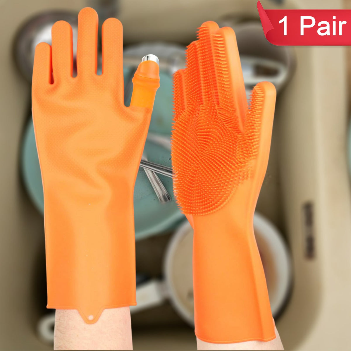 Gloves Magic Silicone Dish Washing Gloves With thumb knife finger protecor gears cutting vegetable (1 Pair) - Springkart 