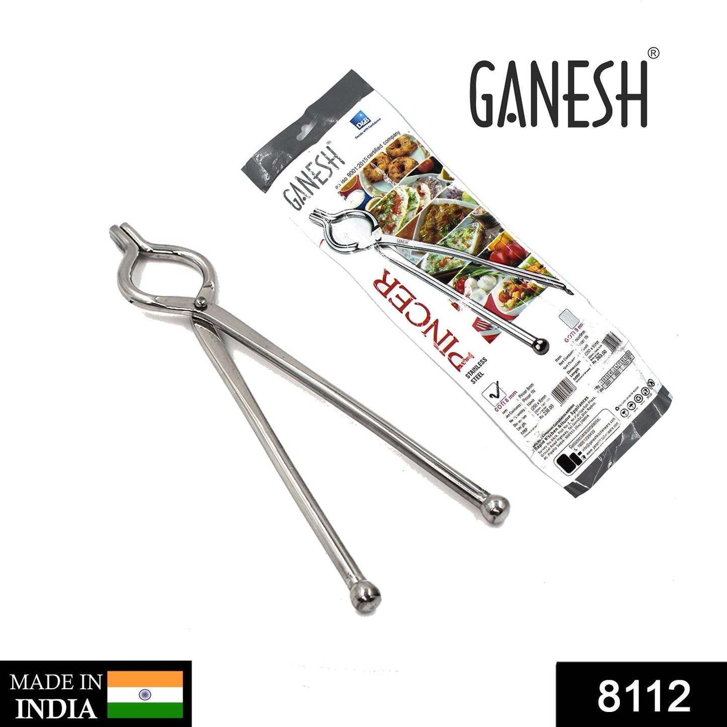 Ganesh Premium Quality Unbreakable Stainless Steel Goti Sandsi / Sansi / Pakkad / Pincer / Chimta / Tongs / Utensil Holder Smart Kitchen Tool - 8mm - Springkart 