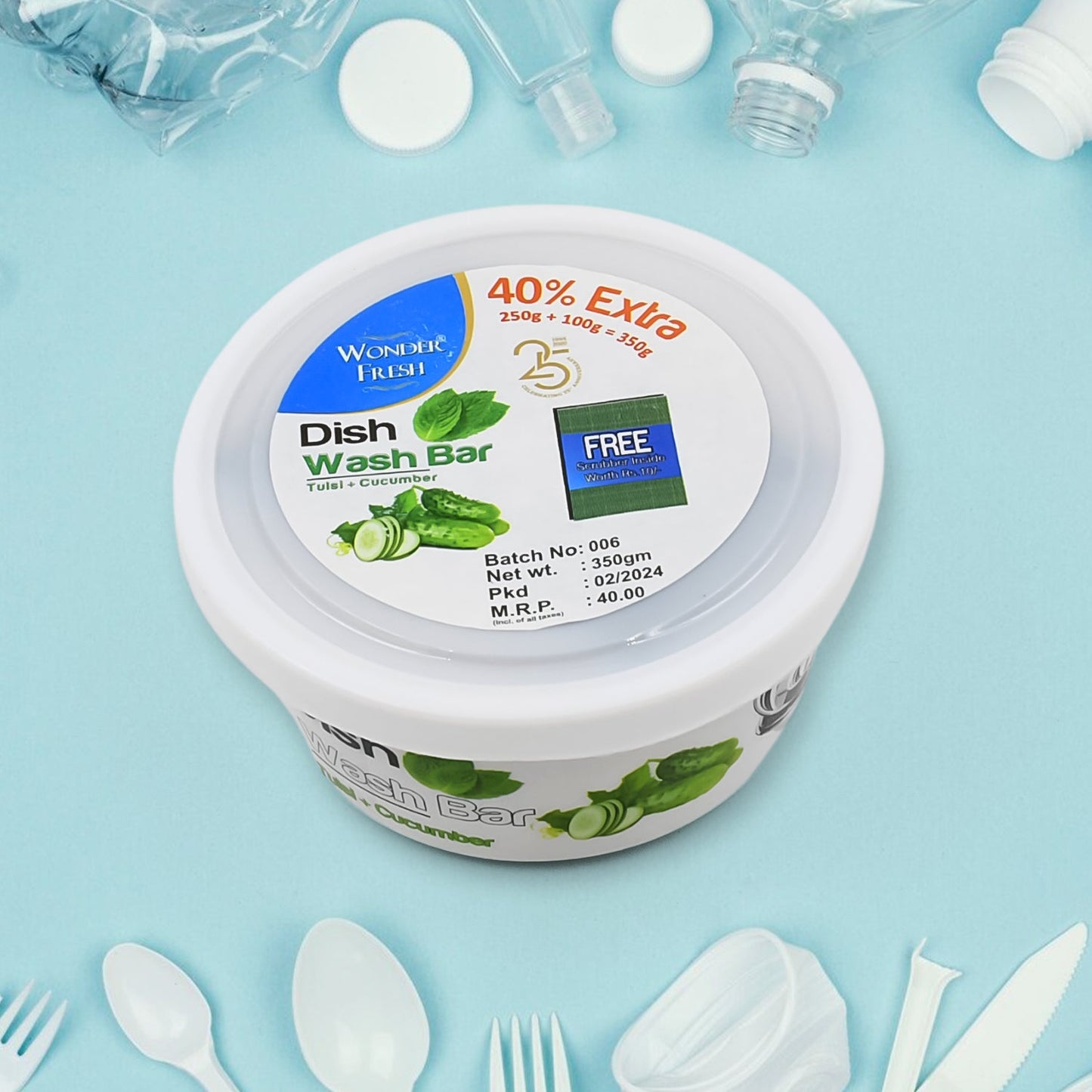 Fresh Mix Flavor Round Dishwash Bar With Super Scrubber Free Complete Dishwashing Solution, Tough Stains Remover (350 Gm) - Springkart 