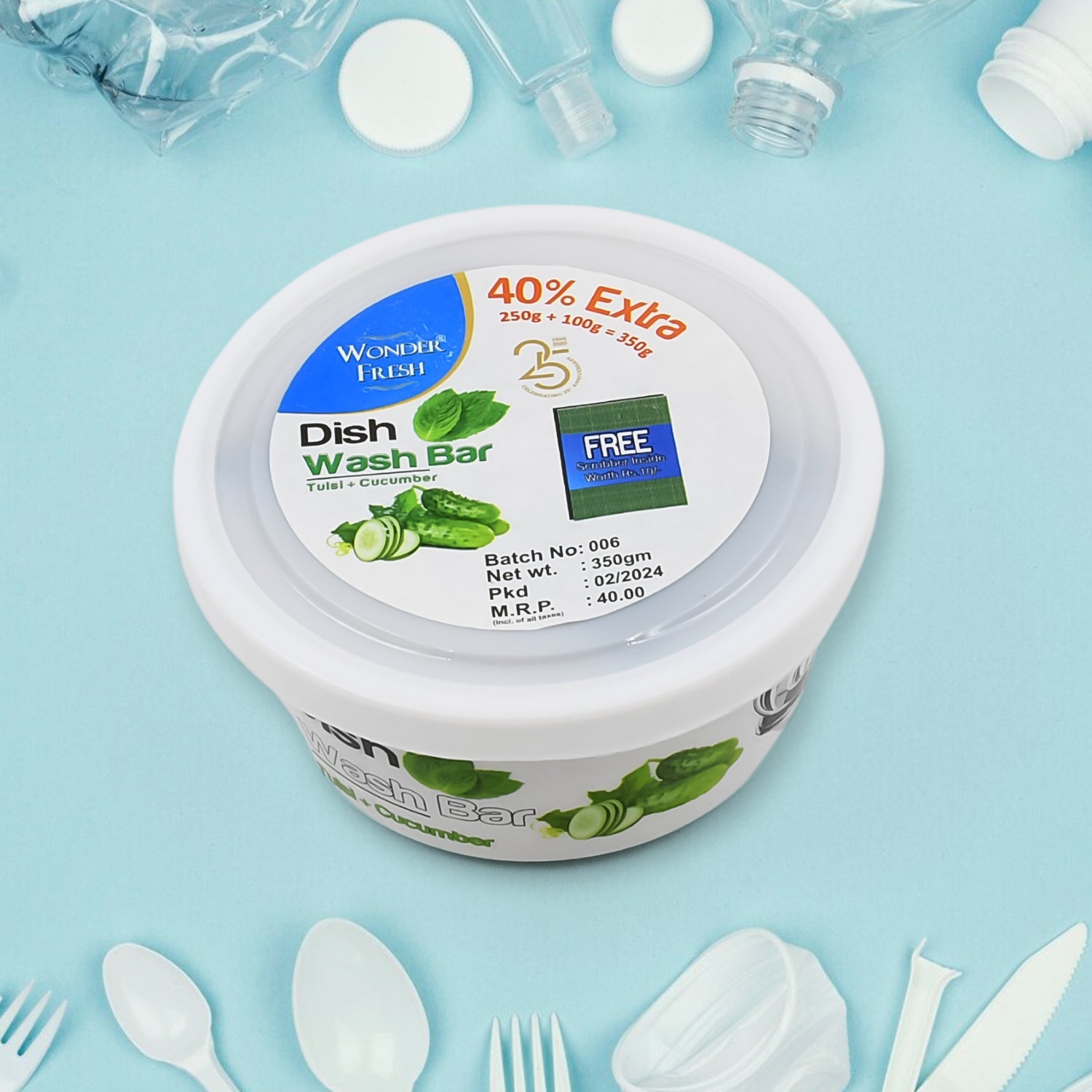 Fresh Mix Flavor Round Dishwash Bar With Super Scrubber Free Complete Dishwashing Solution, Tough Stains Remover (350 Gm) - Springkart 