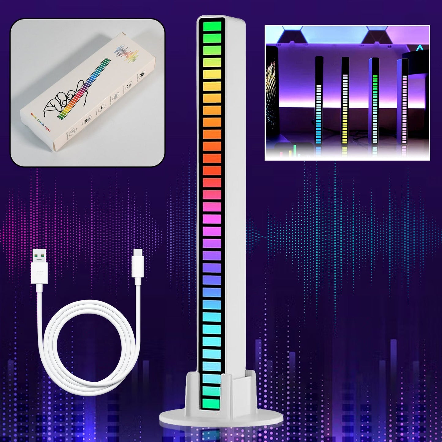 Rhythm Lights, AGC Automatic Gain Control 32 Colorful RGB Light Adjustable Pickup Rhythm Lights, RGB LED Voice-Activated Rhythm Light Car Home Sound Control Ambient Light (1 Pc) - Springkart 