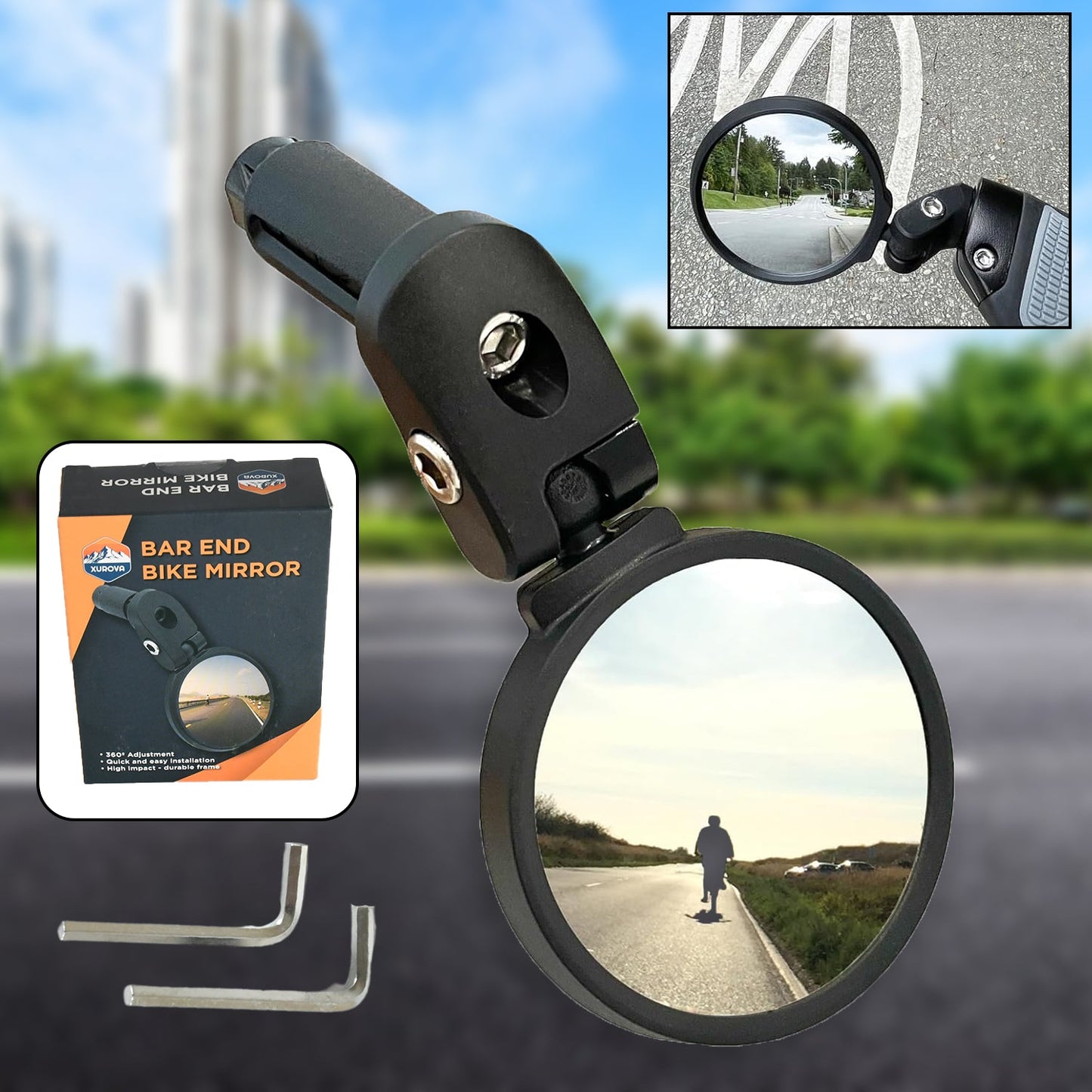 Bar End Bike Mirror, Safe Rearview Mirror 360° Rotatable & Foldable Safety Bicycle Rear View Mirror, Mirror Durable Bike Mirror (1 Pc) - Springkart 