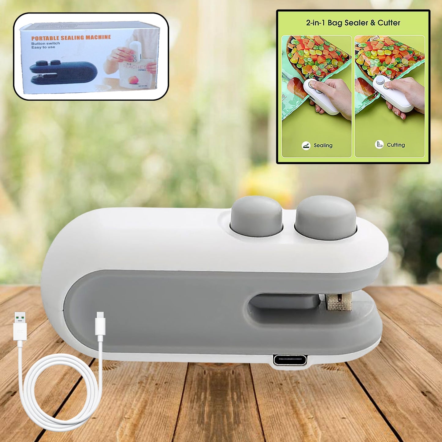 Mini Bag Sealer, 2 in 1 Seal & Cutter Heat Sealers, TYPE-C USB Charging Portable Bag Reseller, Handle Food Sealer, Sealing Machine for Food Storage Plastic Bags Snacks Keep Food Fresh - Springkart 