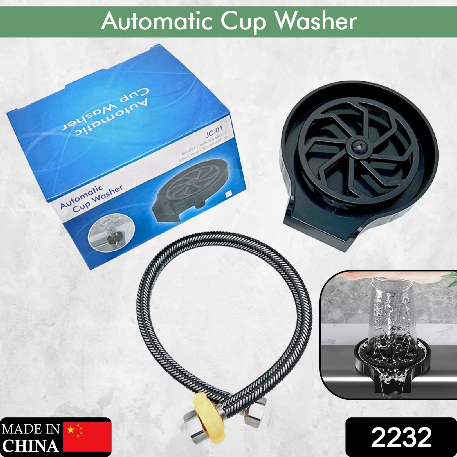 Automatic Cup Washer or Glass Rinser for Kitchen Sink, Black Kitchen Sink Cleaning Spray Cup Washer, Bar Glass Washer. - Springkart 
