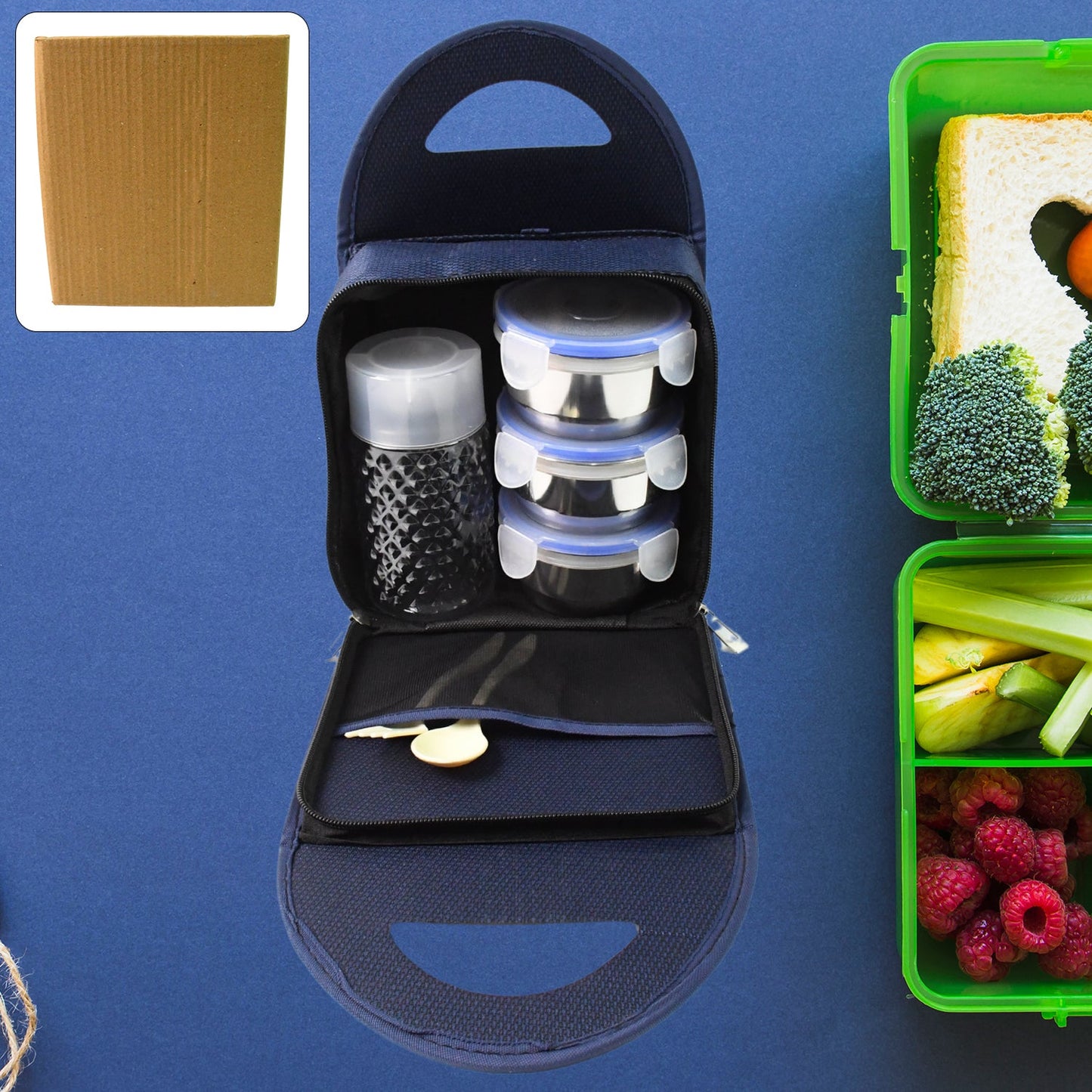 Compact Stainless Steel Airtight Lunch Box Set - 4 pcs (3 Leakproof Containers and 1 Bottle) - Springkart 