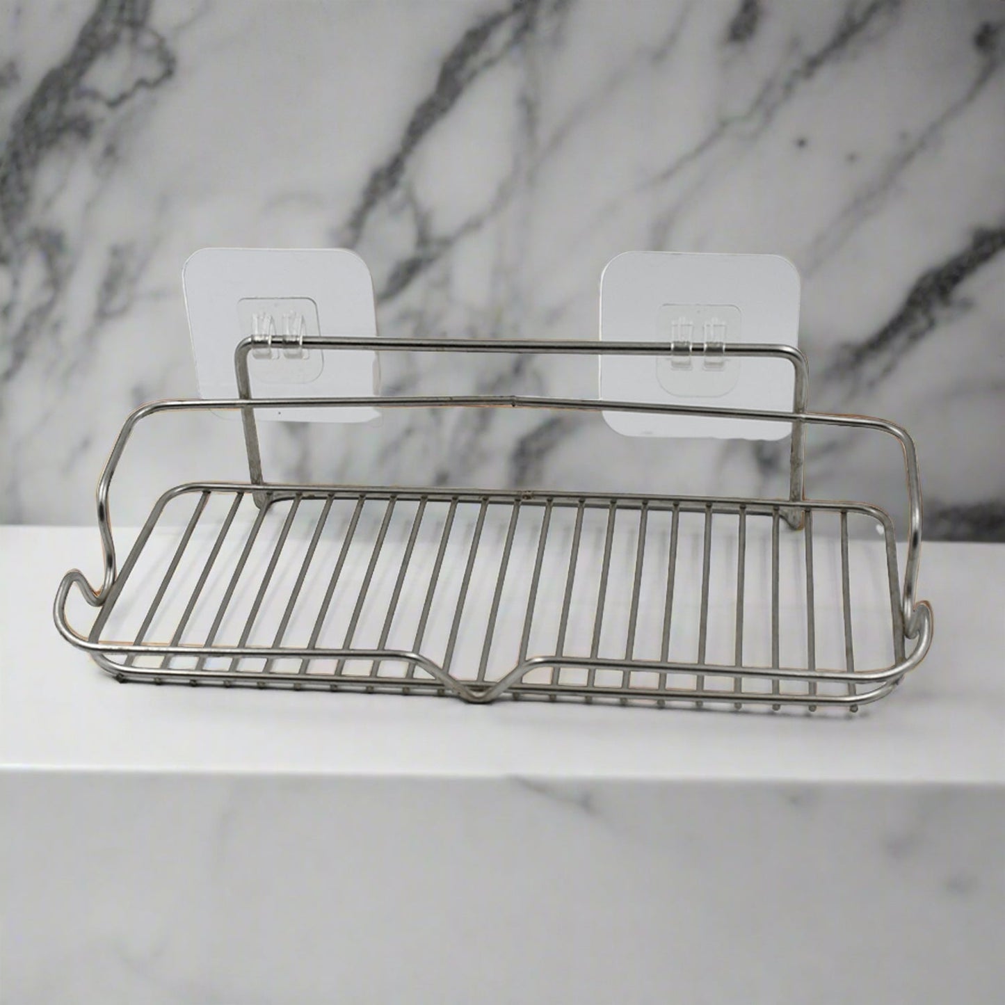 Stainless Steel Kitchen Bathroom Shower Shelf Storage Suction Basket Rack With 2 Hook (1 Pc) - Springkart 