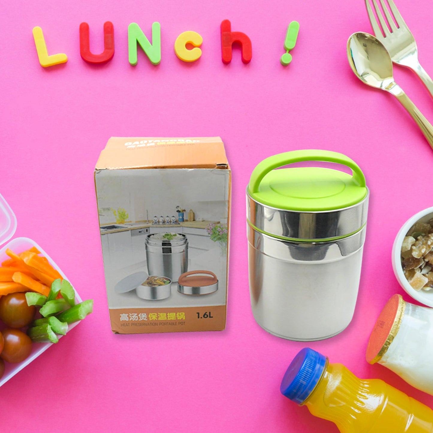 LEAK-PROOF THERMOS FLASK FOR HOT FOOD, WARM SOUP CUP, VACUUM INSULATED LUNCH BOX, FOOD BOX FOR THERMAL CONTAINER FOR FOOD STAINLESS STEEL (1.6 L) - Springkart 