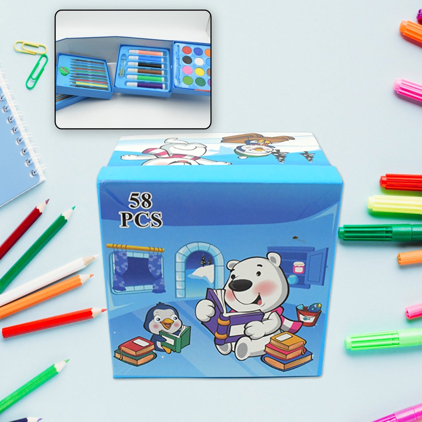 Color Pencil, Crayons, Water Color, Sketch Pen Art (58 Pcs Set) - Springkart 