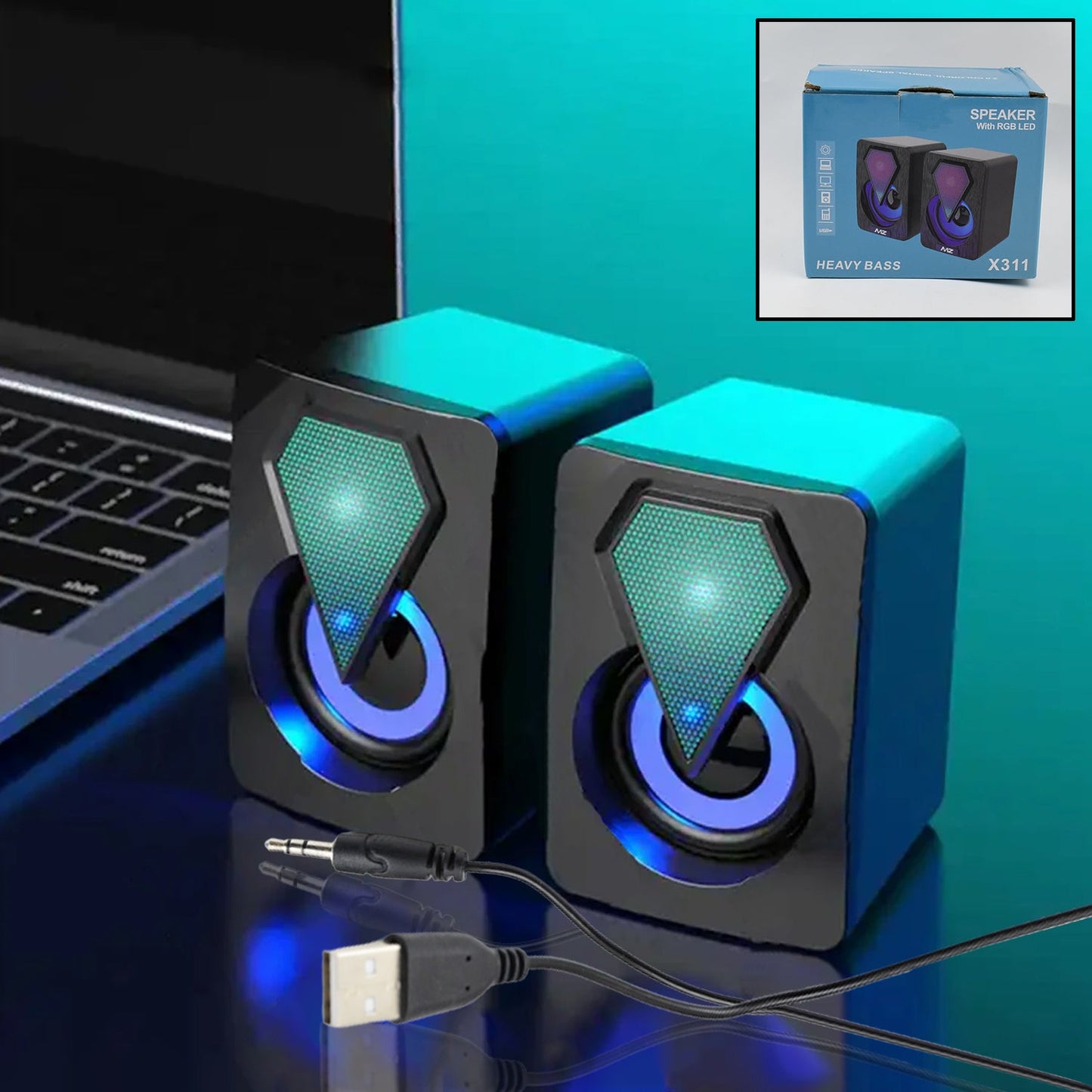 RGB Desktop Speakers, Plug, and Play USB Powered Speaker (2 Pc Set) - Springkart 
