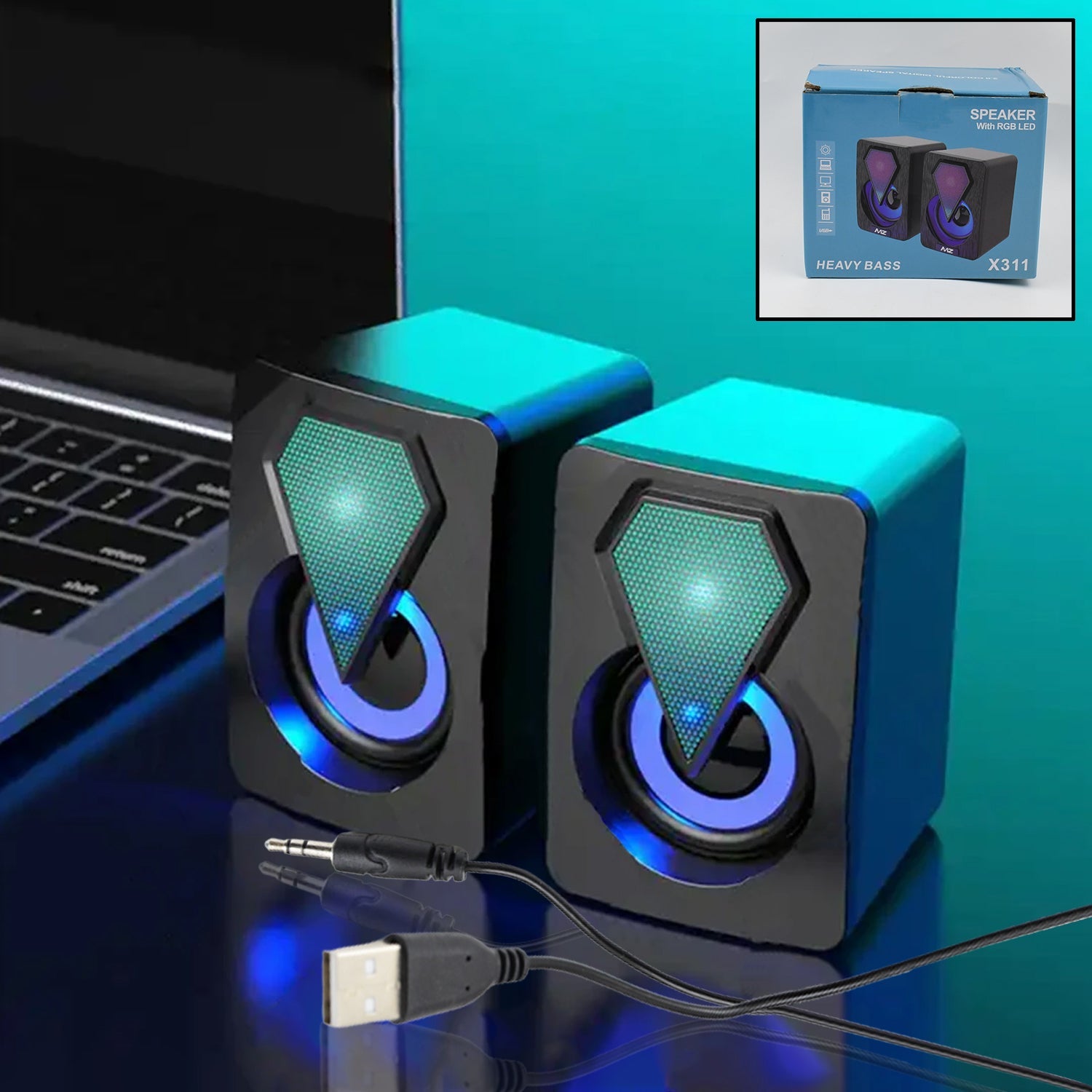 RGB Desktop Speakers, Plug, and Play USB Powered Speaker (2 Pc Set) - Springkart 