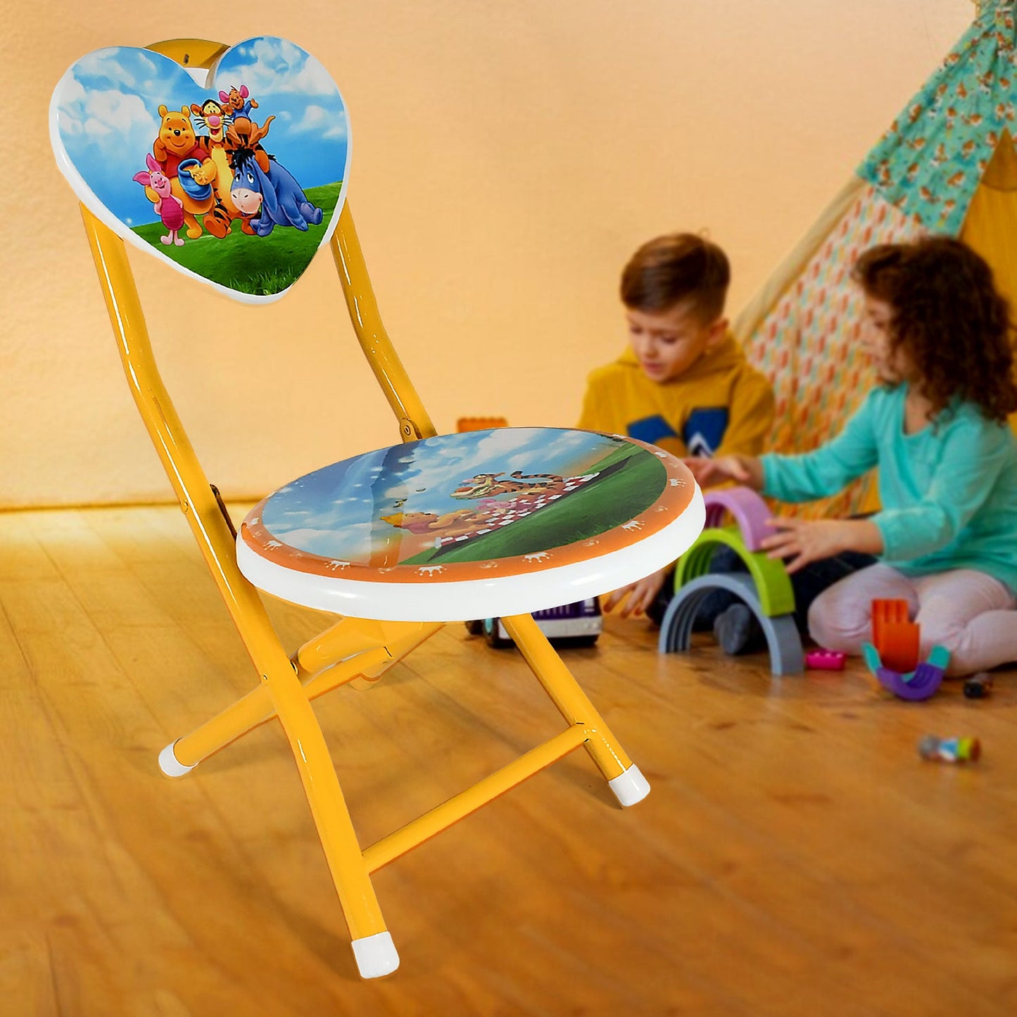 Heart Shape Kids Chair Cartoon Printed Foldable Kids / Children Folding Chair for Playrooms, Schools, Daycares, and Home. Metal and Fibre Body Picnic Beach Camping Chair (1 Pc) - Springkart 
