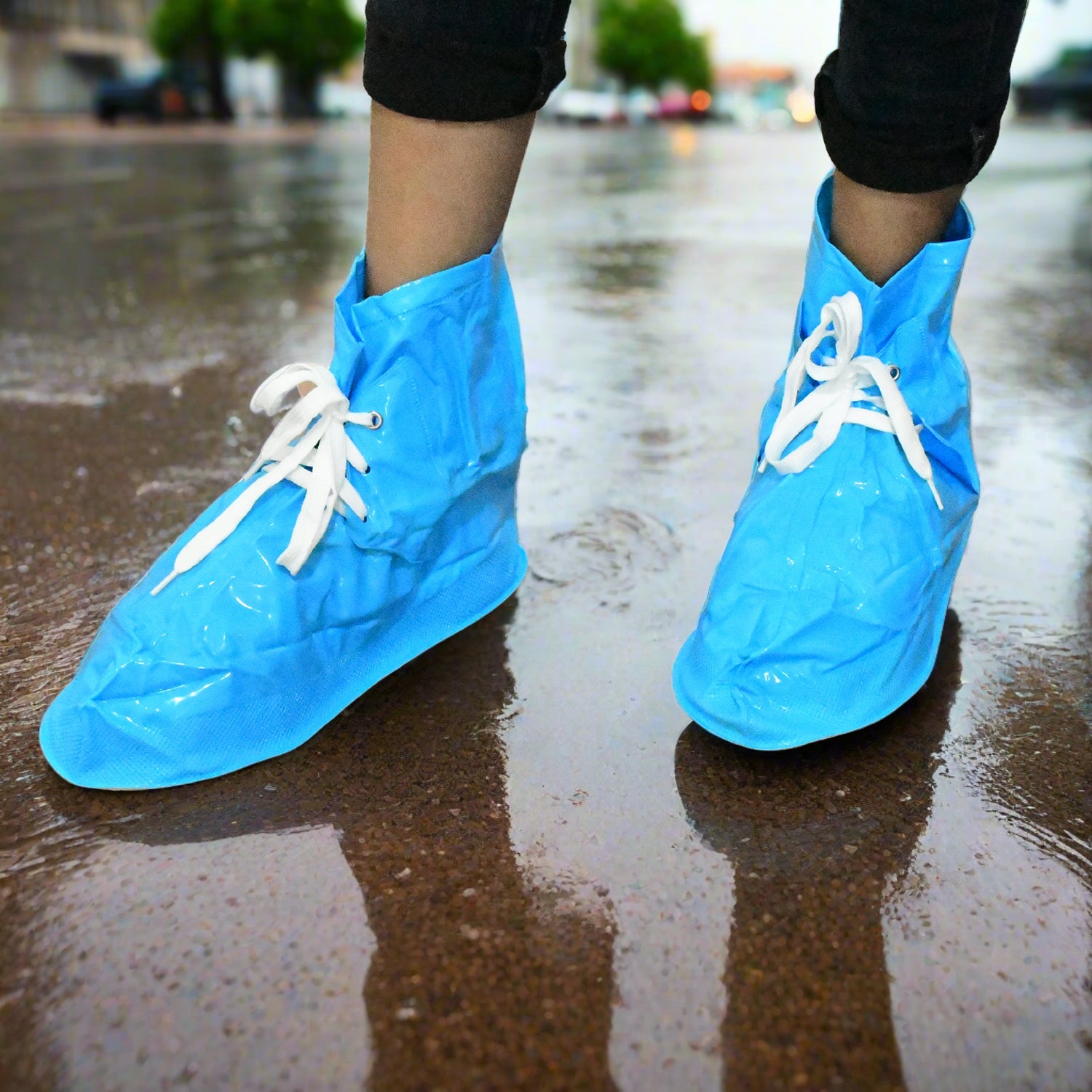 Plastic Shoes Cover Reusable Anti-Slip Boots Zippered Overshoes Covers & Shoe laces Waterproof Snow Rain Boots for Kids / Adult Shoes, for Rainy Season (1 Pair) - Springkart 