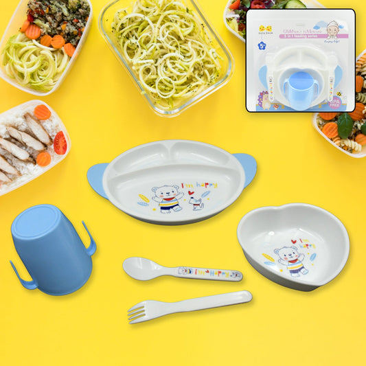 5in1 Baby Feeding Set for Kids and Toddlers,Children Children Dinnerware Set - Feeding Set for Kids, Cartoon Design Plate, Cup, Spoon, Fork  Tableware Cutlery for Kids Microwave (5 Pcs Set)