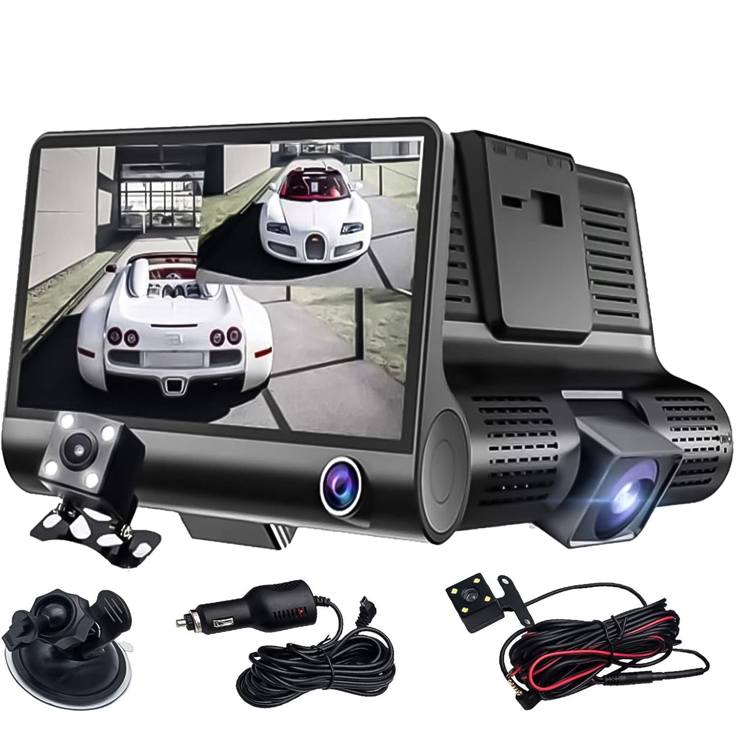 Dual Car DVR Dashboard Full HD Front and Rear Camera for Cars, Loop Recording, 4 HD Display, G-Sensor, Recording (1 Pc) - Springkart 