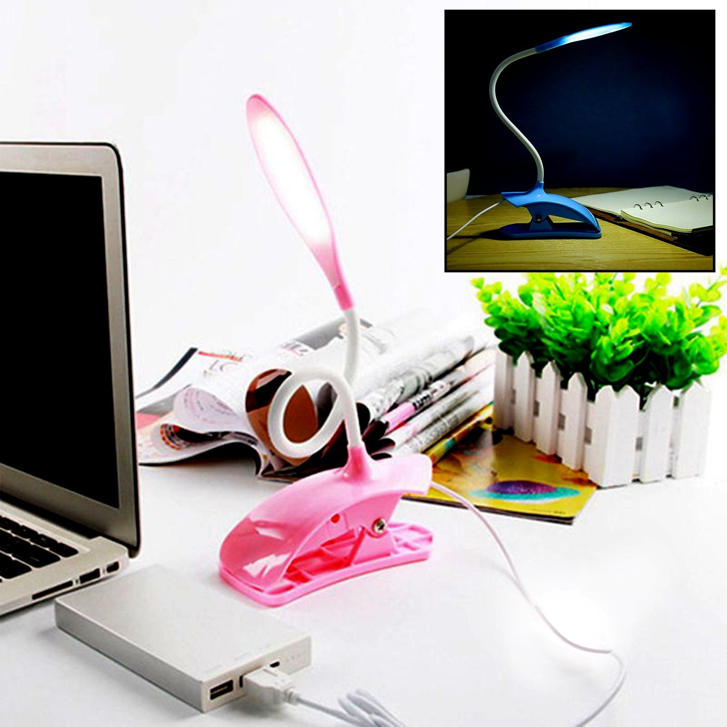 Desk Lamp Adjustable Gooseneck USB Rechargeable 3 modes of Lighting, Reading Lamp for Dorm White, Study Desk lamp Suitable for Girls College Bedroom Reading - Springkart 