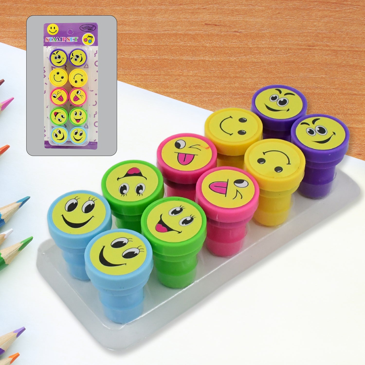 Emoticon Stamps 10 pieces in Round Shape Stamp (Multicolor / 10 Pc) - Springkart 