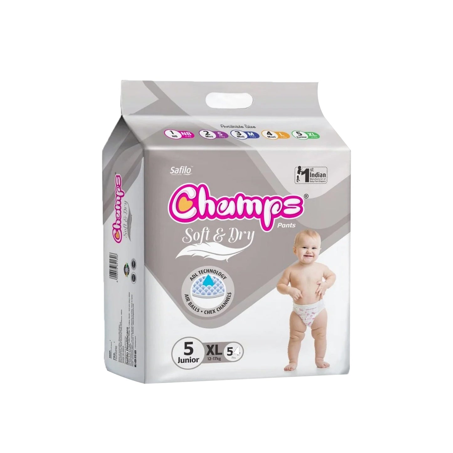 Baby Diaper High Absorbent Pant Diapers, Champs Soft and Dry Baby Diaper Pants Xl 54 Pcs (Extra Large , XL54 Pieces) - Springkart 