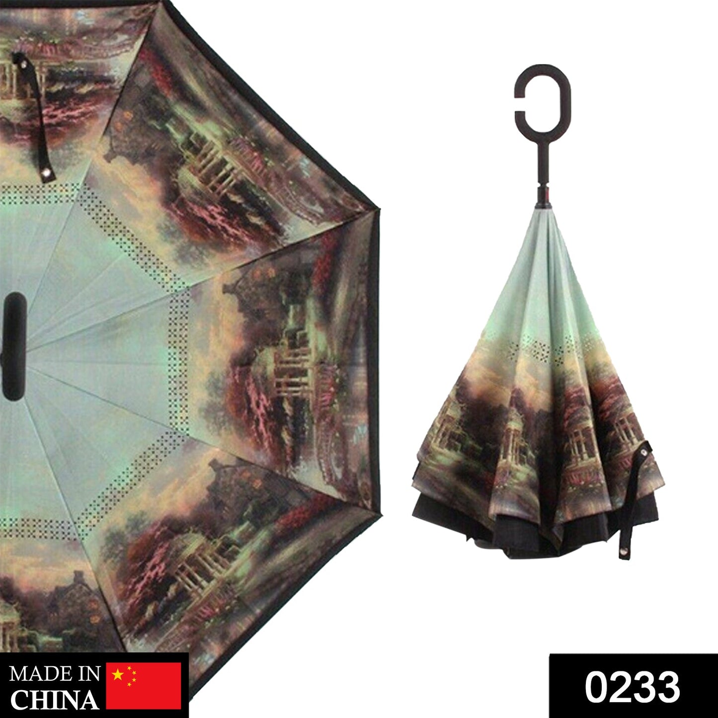 Printed Travel Windproof Umbrella (Reverse Umbrella) - Springkart 