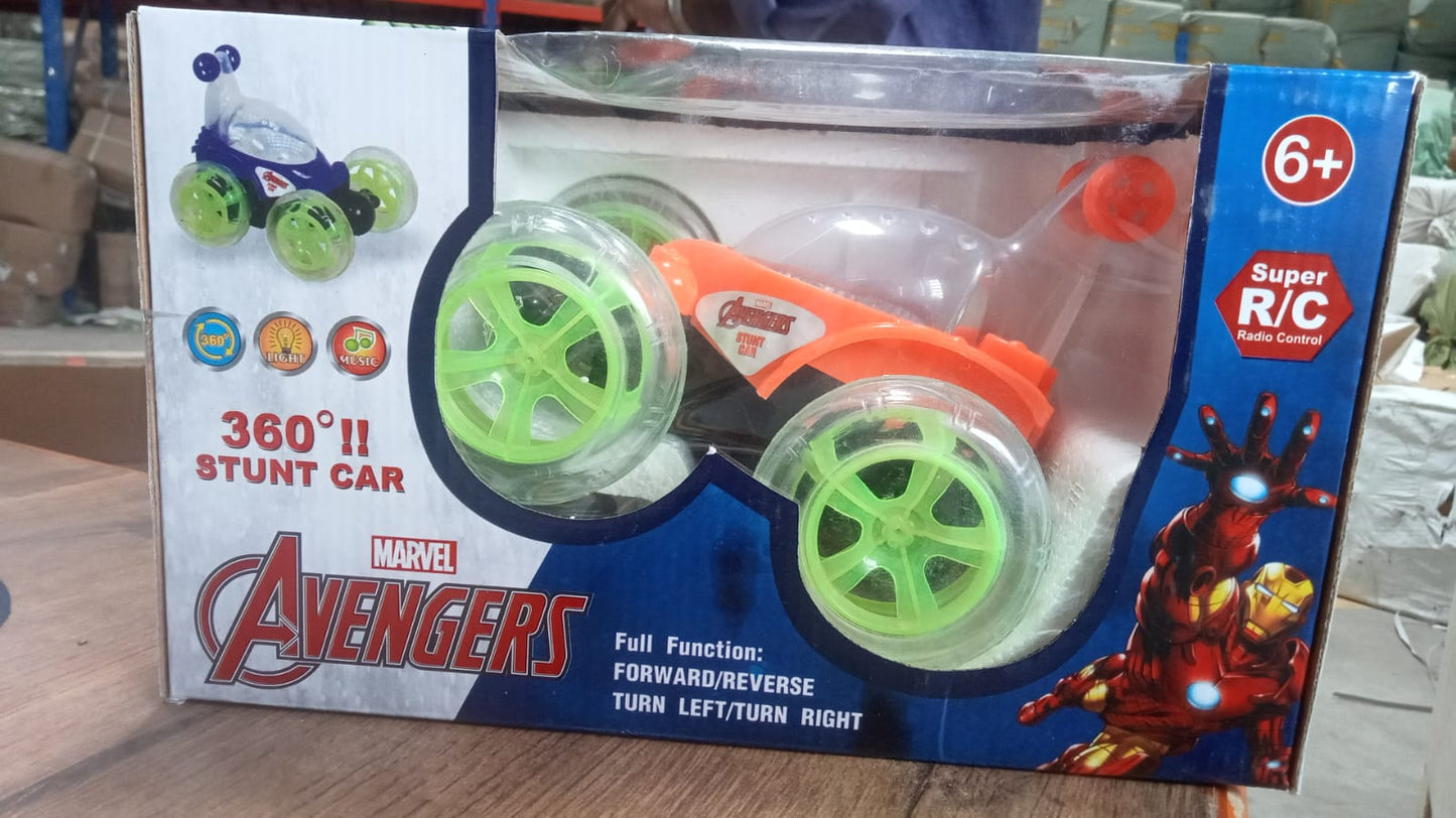 Rechargeable 360 degree stunt rolling remote control car with colourful 3d lights and music for kids - Springkart 