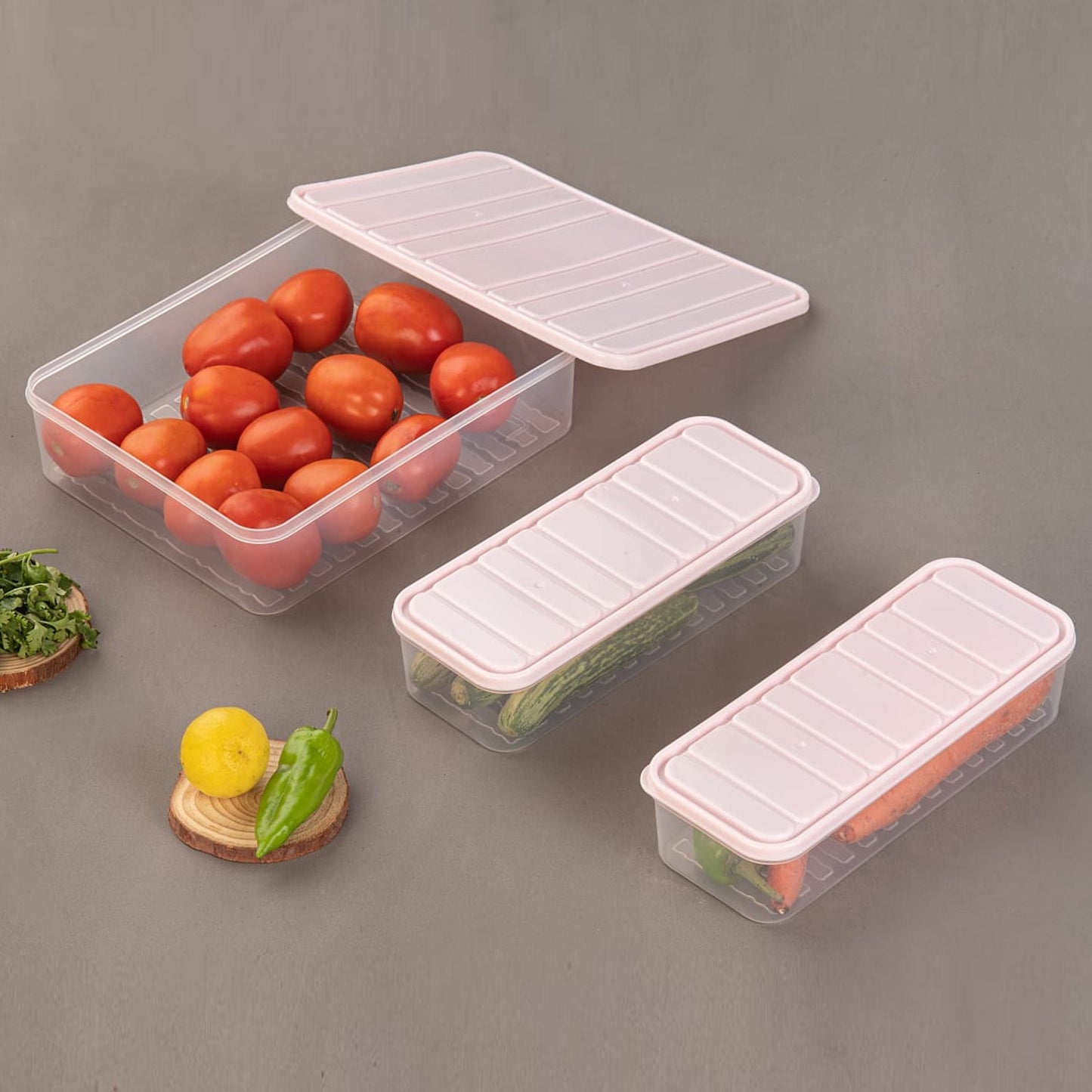 Plastic Food Storage Container for Fridge, fridge storage boxes with Lid Stackable Fridge Storage Containers freeze organizer items and storage, vegetable storage box for fridge, (3 Pcs set) - Springkart 