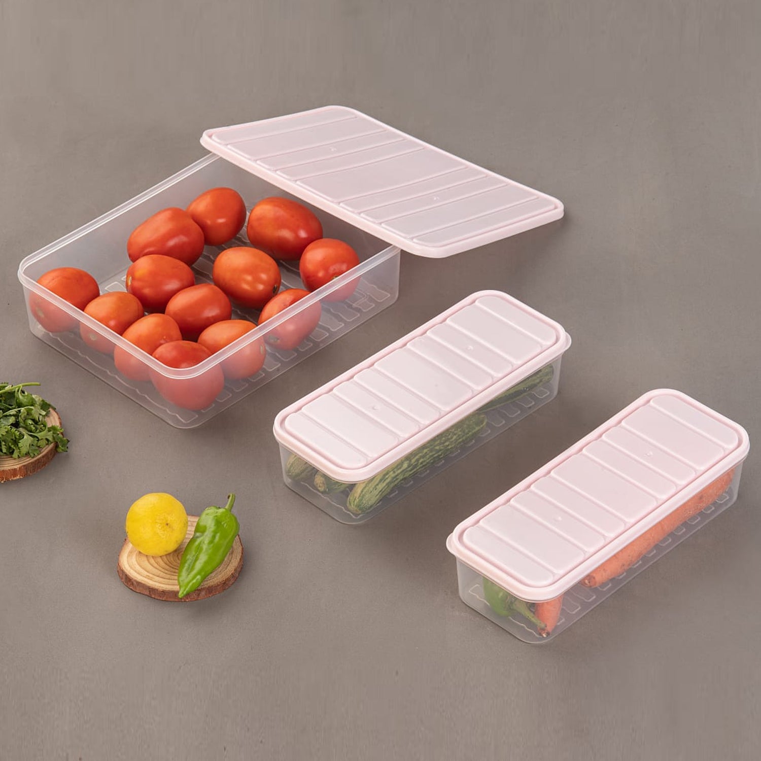 Plastic Food Storage Container for Fridge, fridge storage boxes with Lid Stackable Fridge Storage Containers freeze organizer items and storage, vegetable storage box for fridge, (3 Pcs set) - Springkart 