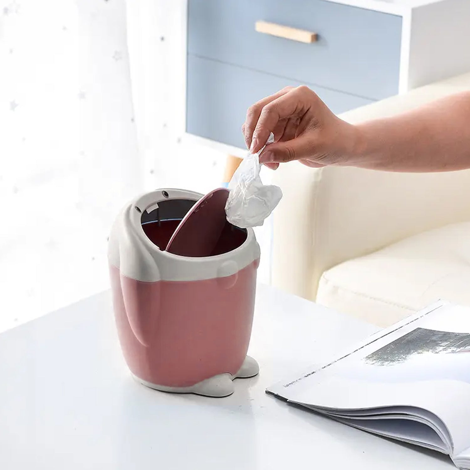 Little White Rabbit Trash Can Small Garbage can with lid Trash can for Cars Mini Dumpster for Desk Tabletop Litter bin Bunny Trash can Rabbit Garbage can,Mini Dustbin Garbage can for Desk - Springkart 