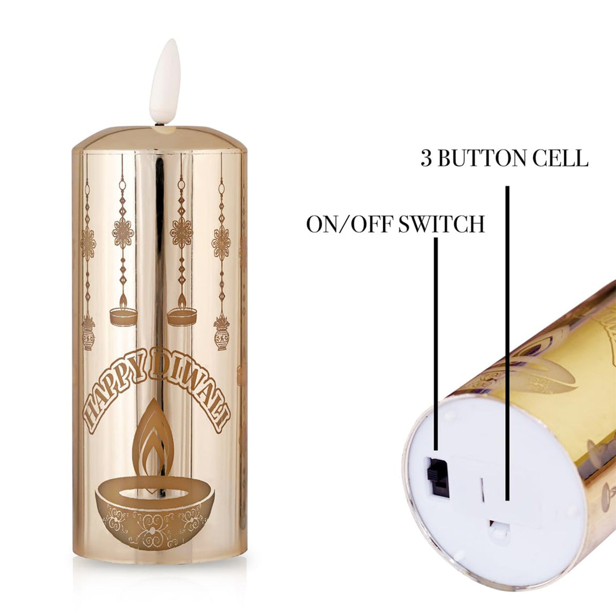 Flameless Diya Flickering Candle, Realistic Moving Flame LED Light (1 Pc / Mix Design) - Springkart 