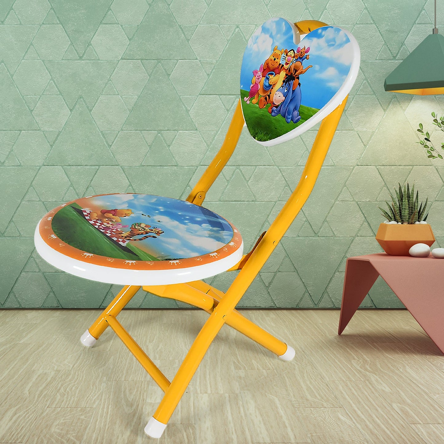 Heart Shape Kids Chair Cartoon Printed Foldable Kids / Children Folding Chair for Playrooms, Schools, Daycares, and Home. Metal and Fibre Body Picnic Beach Camping Chair (1 Pc) - Springkart 