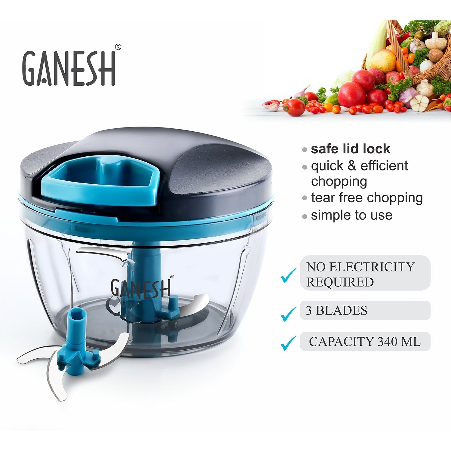GANESH Wonder Chopper, Grey (470Ml) - Springkart 