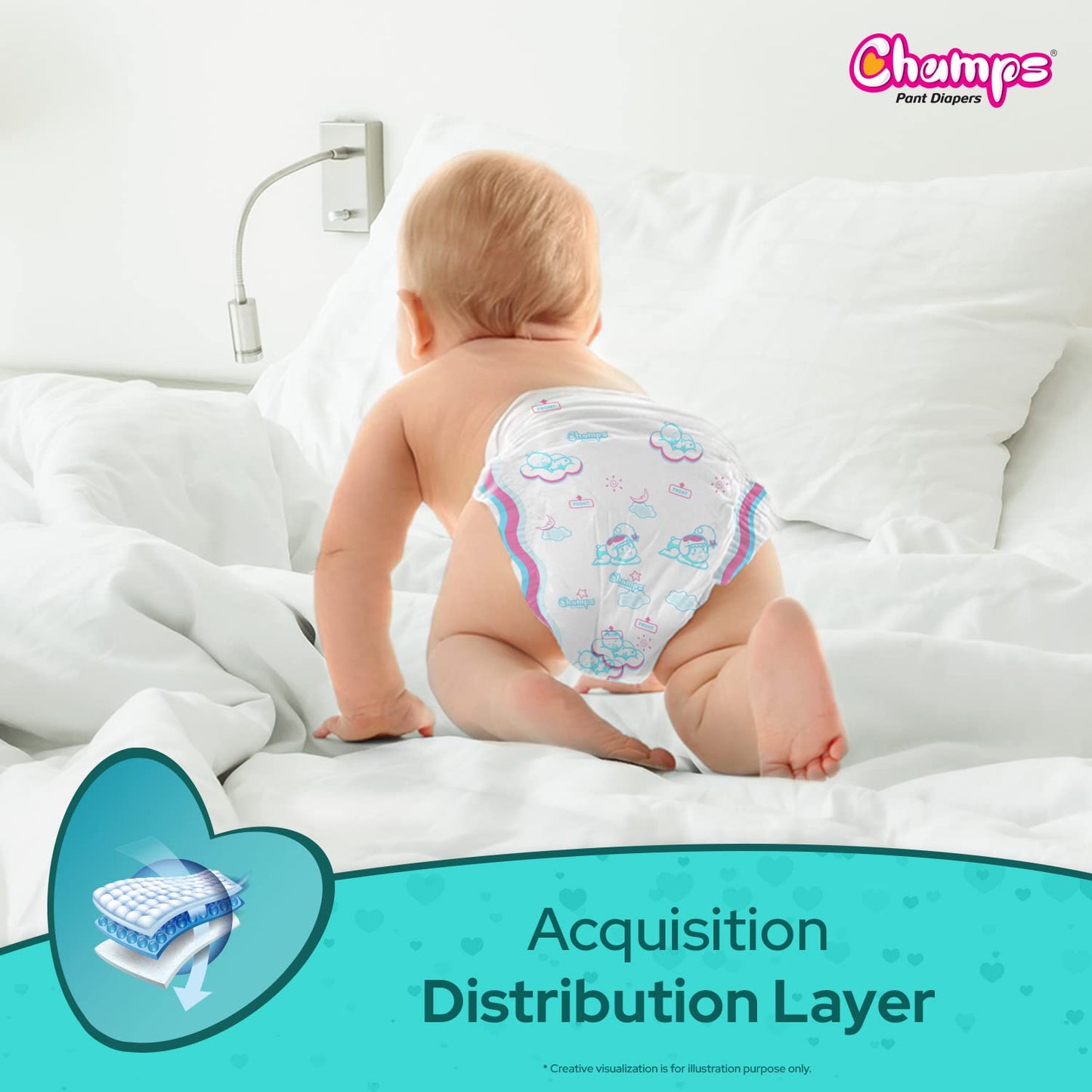 Champs Soft and Dry Baby Diaper Pants 62 Pcs (Large Size L62) - Springkart 