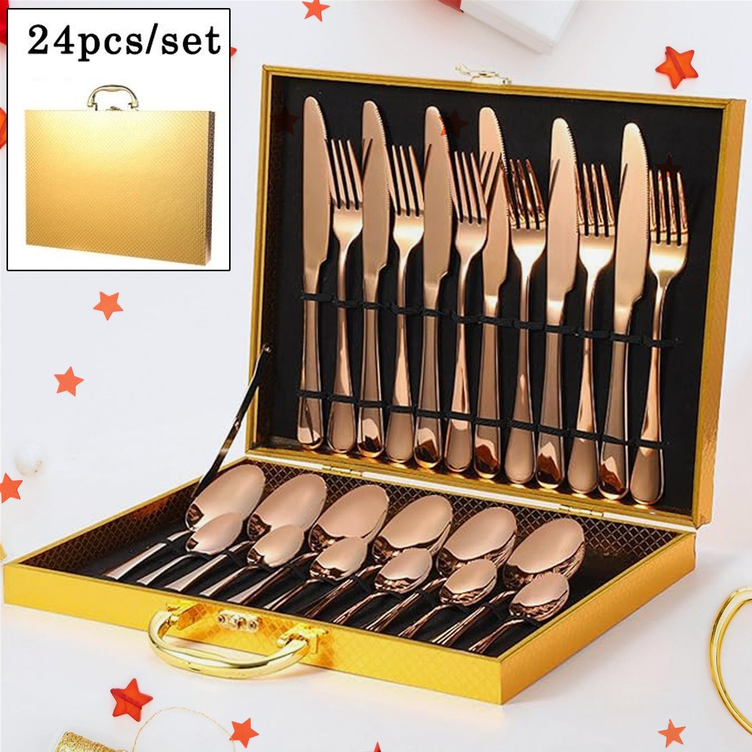 Kitchen Tableware / Flatware Sets Kitchen Forks Spoons with Gift Box (24 Pcs Set) - Springkart 