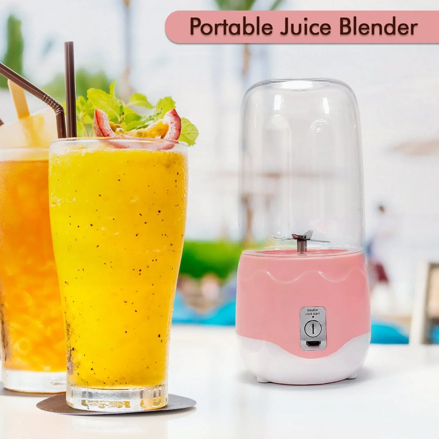 Portable Electric USB Juice Maker 6 blade Blender Grinder Mixer Personal Size, USB Rechargeable Mini Juicer for Smoothies and Shakes with Juicer Cup - 400ml - Springkart 