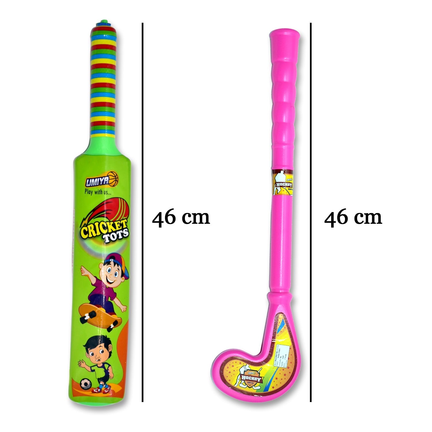 Combo of Light Weight Plastic Bat, Ball & Hockey for Kids, Boys, Indoor, Outdoor Play - Springkart 