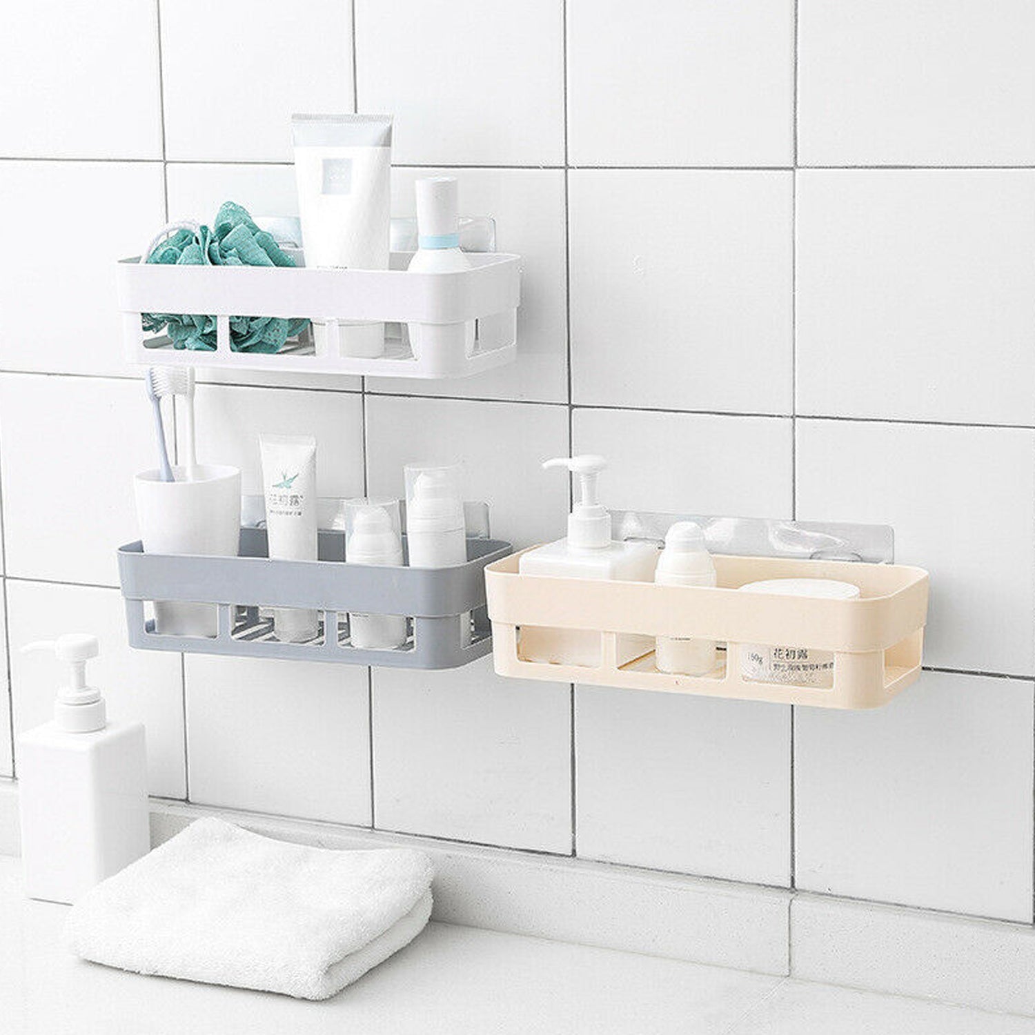 ABS Plastic Shower Corner Caddy Basket Shelf Rack with Wall Mounted Suction Cup for Bathroom Kitchen - Springkart 