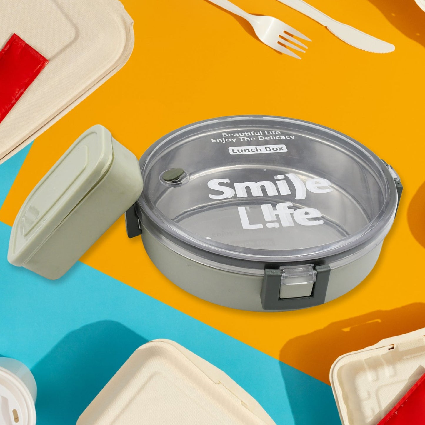 Miracle Stainless Steel Round Lunch Box, with Small Plastic Box Insert Leak Proof Lunch Box with Transparent lid, Lunch Box for Kids & Adults for School, Office (450 ML + 250 ML Approx) - Springkart 