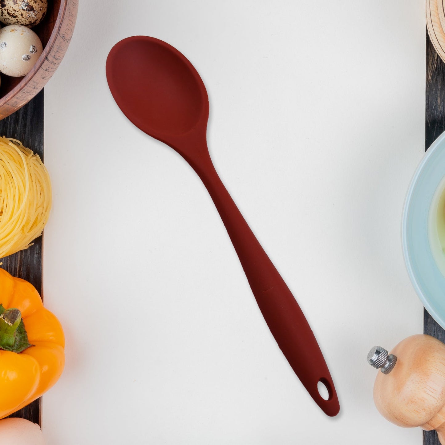 HEAT RESISTANT SILICONE BASTING SPOON NON-STICK SPOON HYGIENIC SOLID COATING COOKWARE KITCHEN TOOLS (27CM) - Springkart 